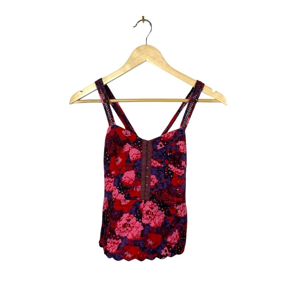 Free People Women’s Floral Clasp Front Sleeveless Corset Pink/Red Size 4